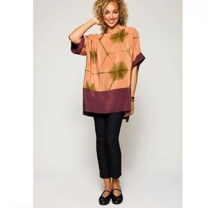 (L/XL) Laura Hunter Piazza Top Terracotta Tie Dye Peach Orange Extra Large Silk